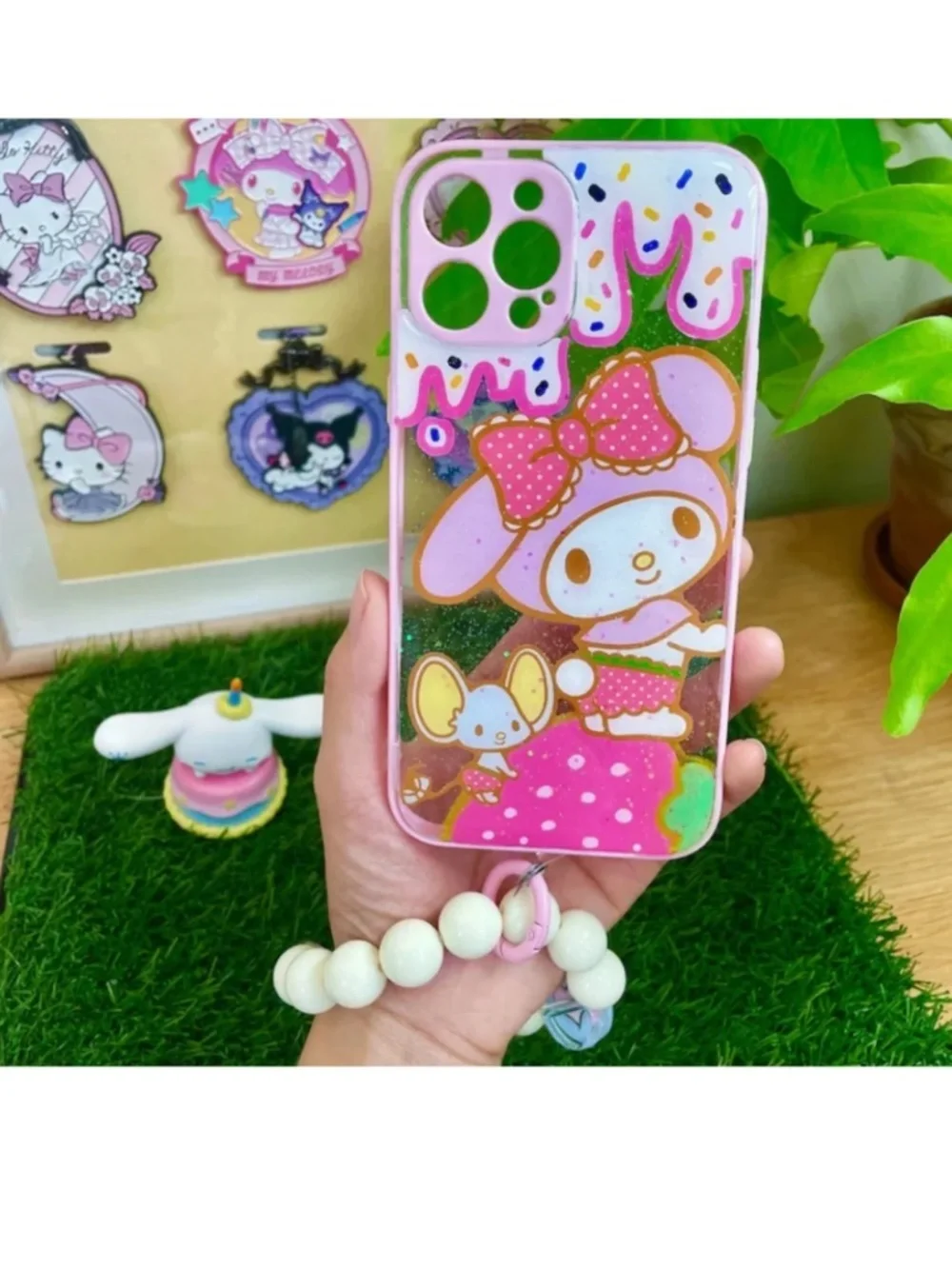 iPhone 13promax cartoon case.Handmade cute case with free gift beads chain